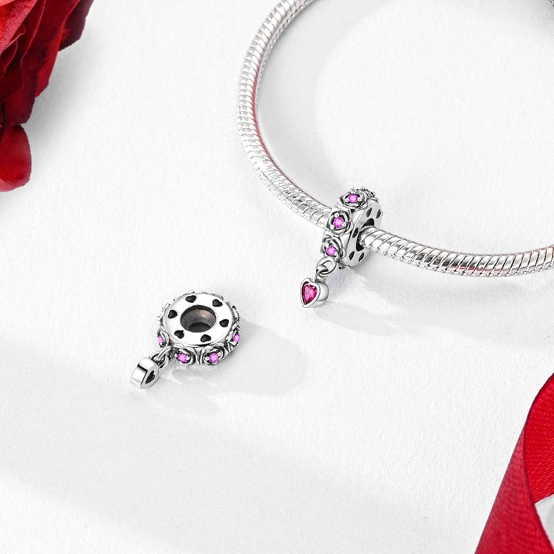 Pink Heart Rose Petal Dangle Charm
