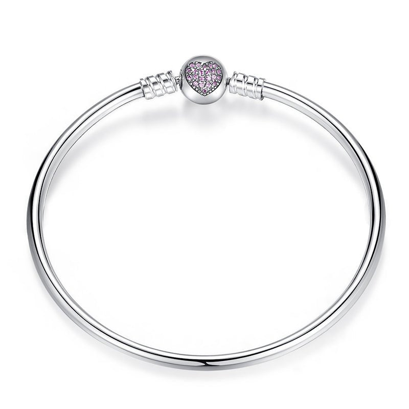 Pink Pavé Heart Clasp Charm Bangle