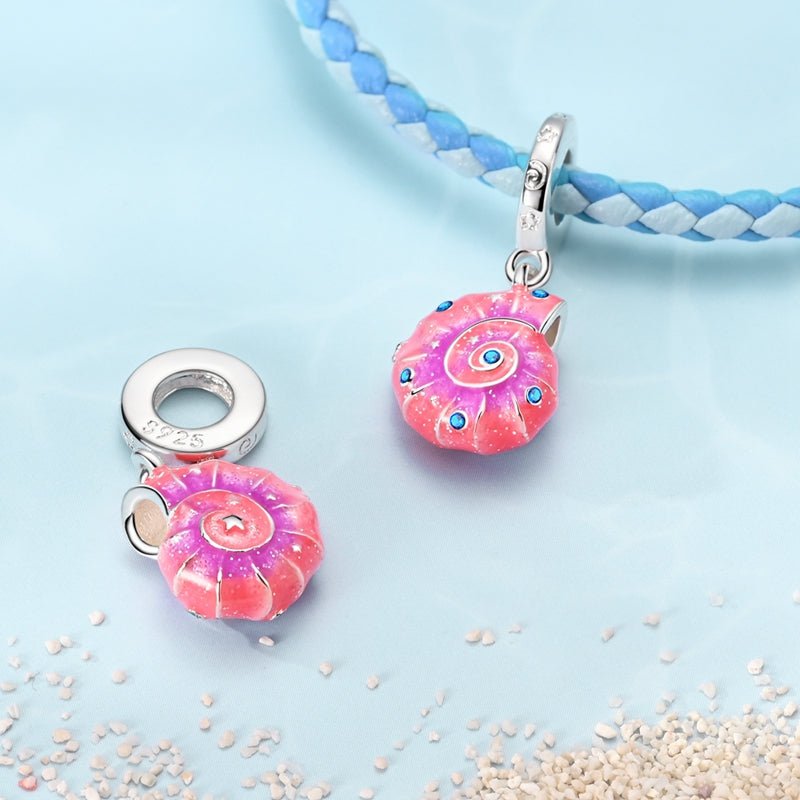 Pink Shell with Blue Stones Dangle Charm