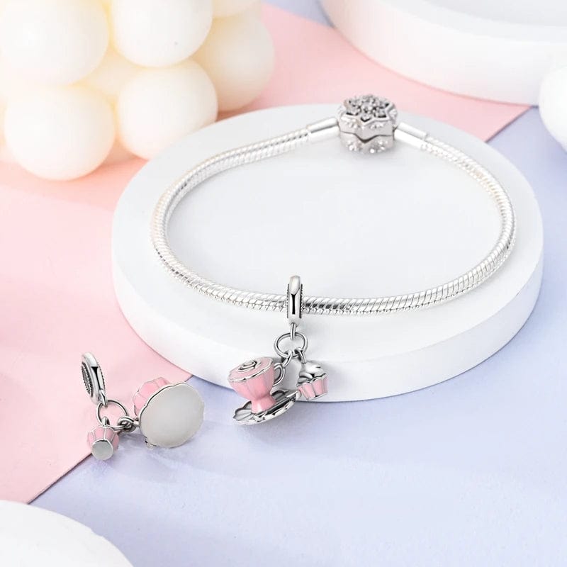 Pink Tea & Cupcake Dangle Charm