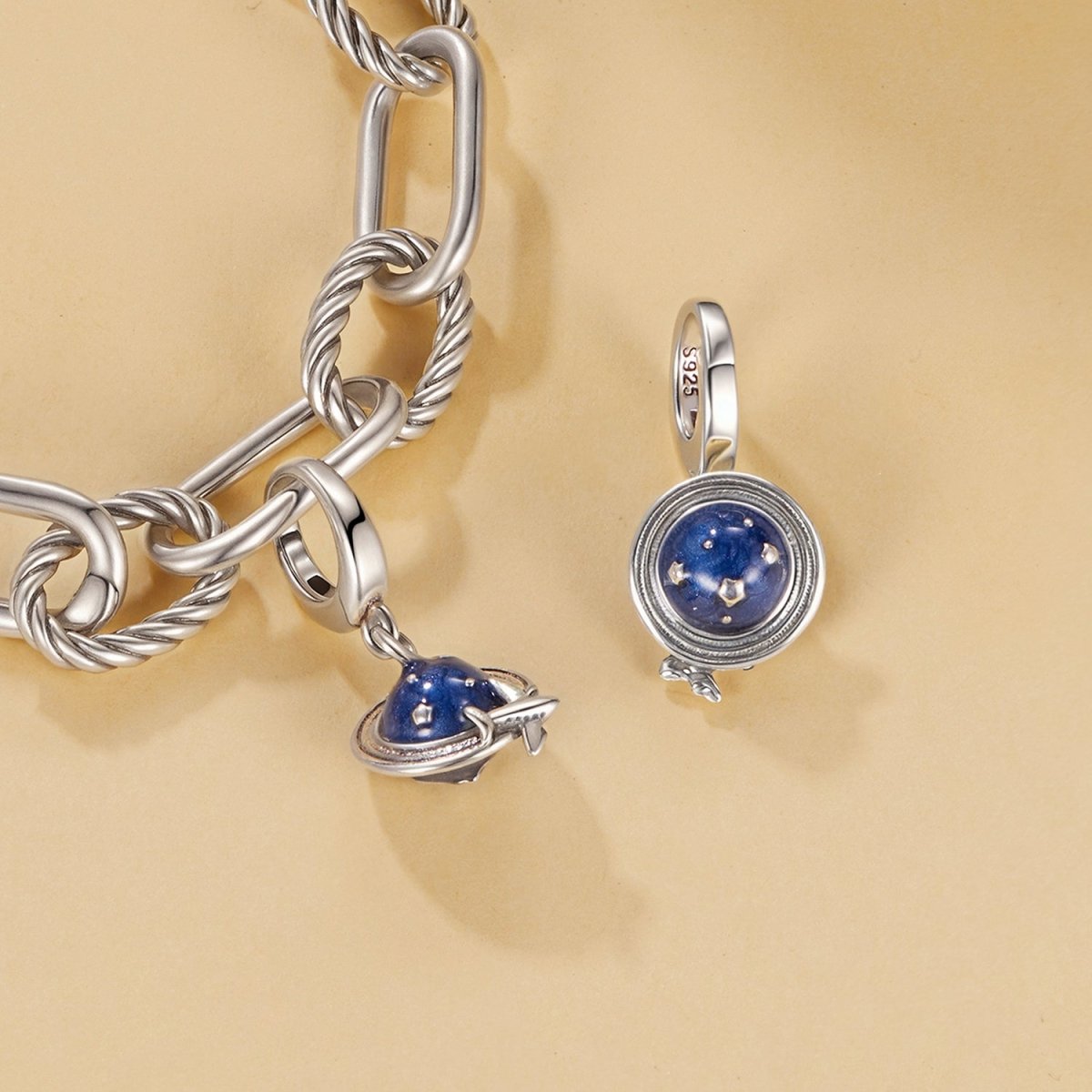 Planet & Airplane Dangle Charm