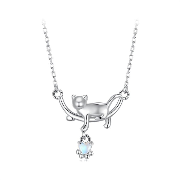 Playful Moonlit Cat Pendant Necklace