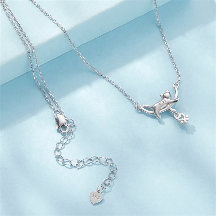 Playful Moonlit Cat Pendant Necklace