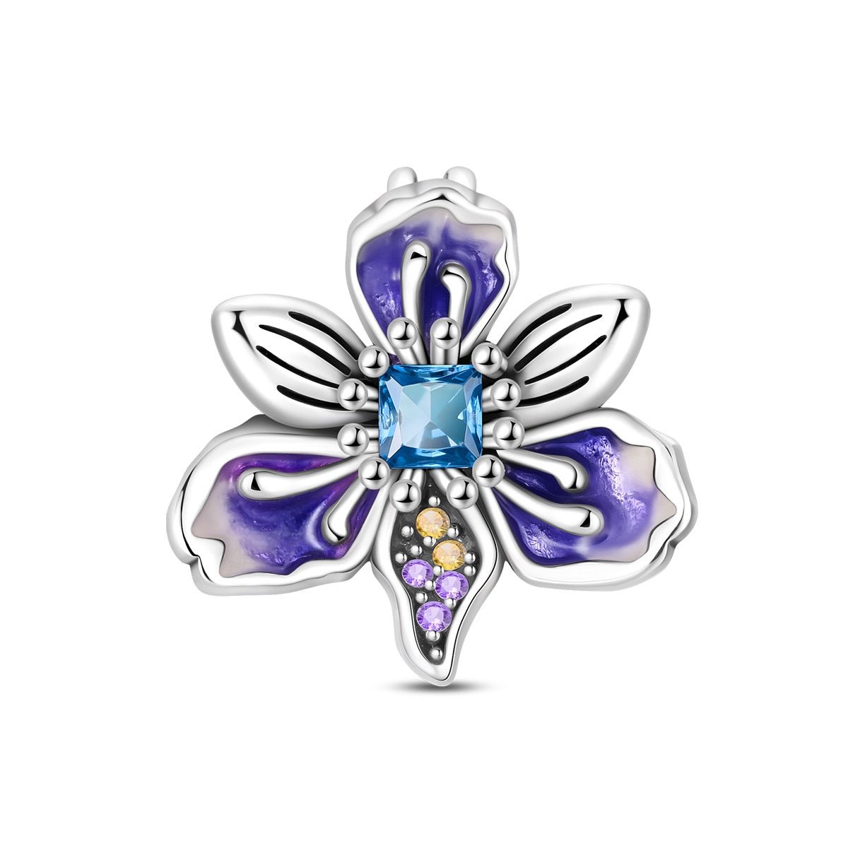 Purple Orchid & Blossom Flower Charm Trio