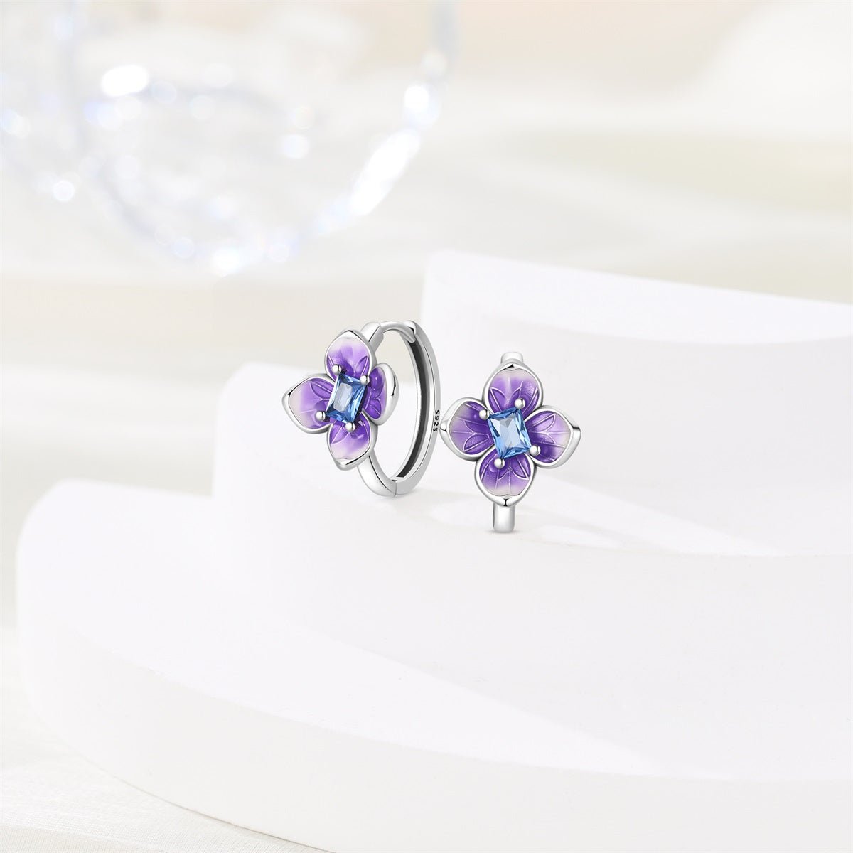 Purple Blossom Flower Hoop Earrings