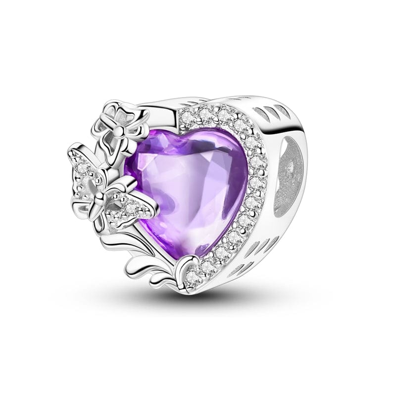 Purple Heart with Butterfly & Crystal Accents Charm