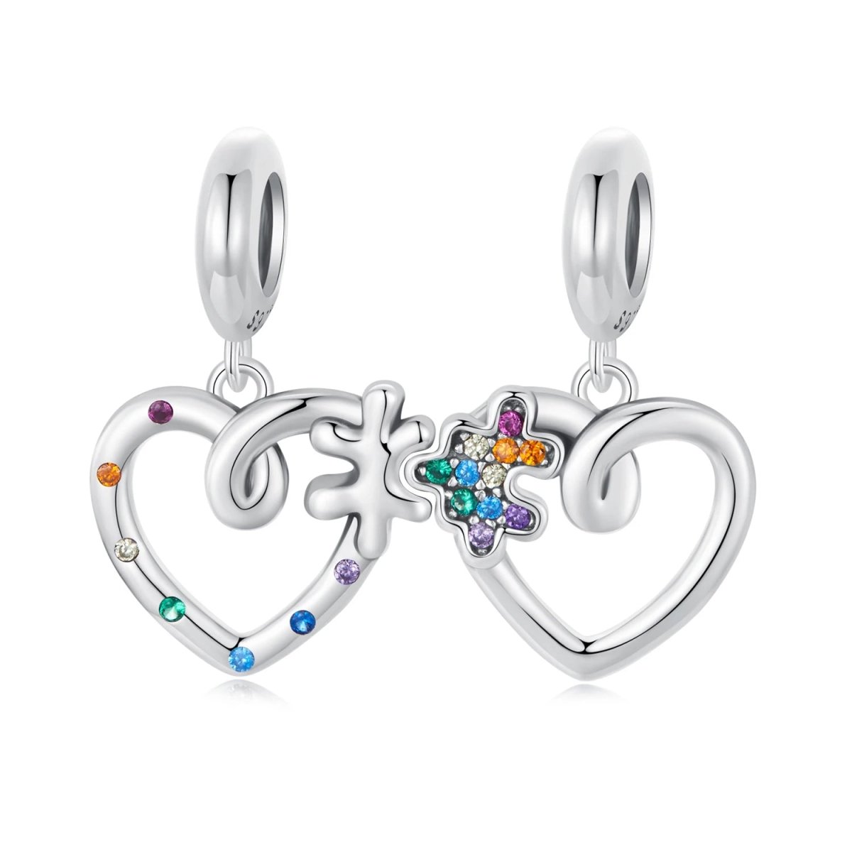 Puzzle Piece Hearts Splittable Friendship Dangle Charm