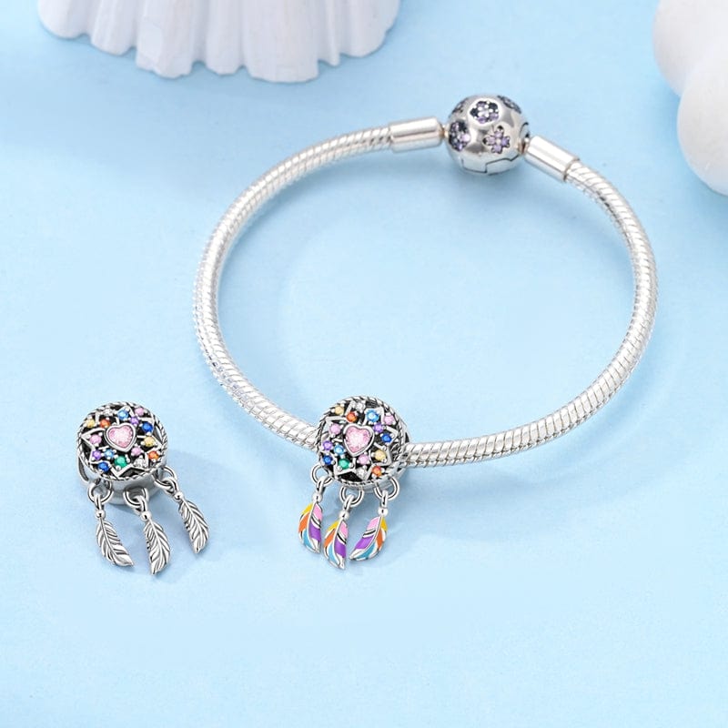 Rainbow Feather Dreamcatcher Dangle Charm