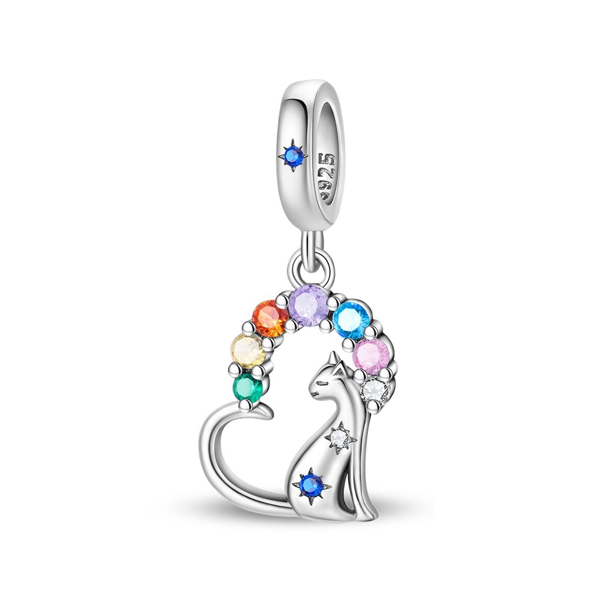 Rainbow Gems & Sitting Cat Dangle Charm