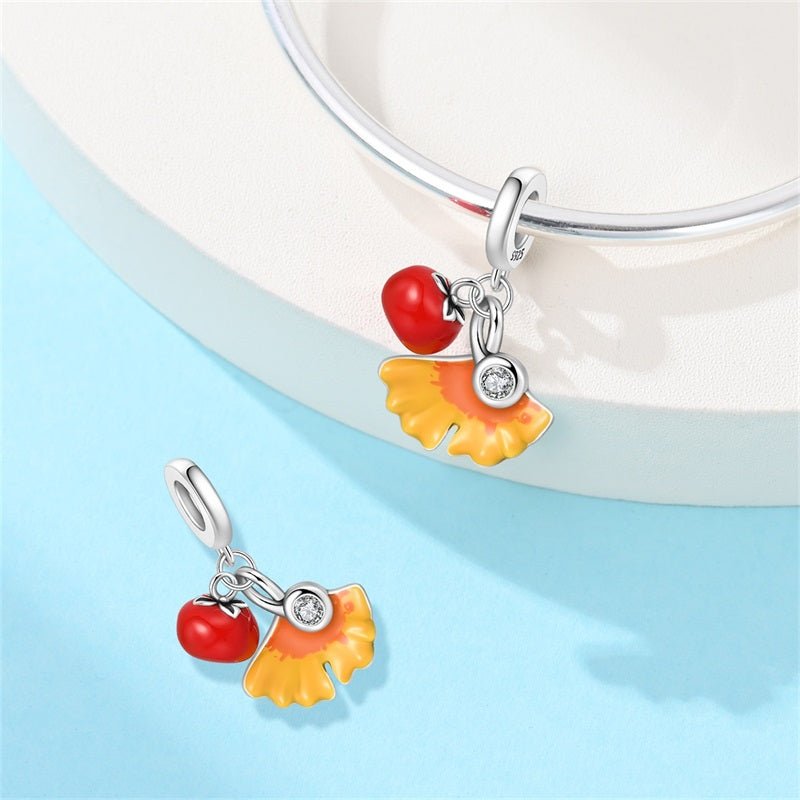 Red Apple & Yellow Leaf Dangle Charm
