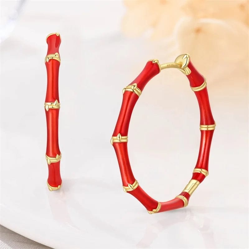 Red Bamboo Hoop Earrings