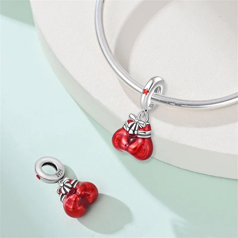 Red Boxing Gloves with Bow Dangle Charm