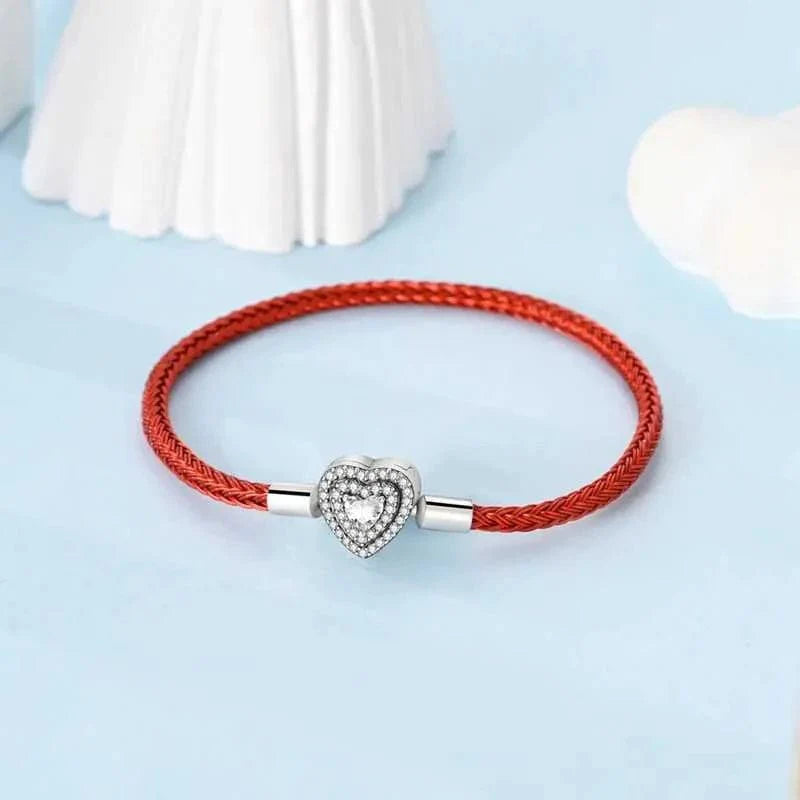 Red Braided Leather Bracelet with Heart Clasp