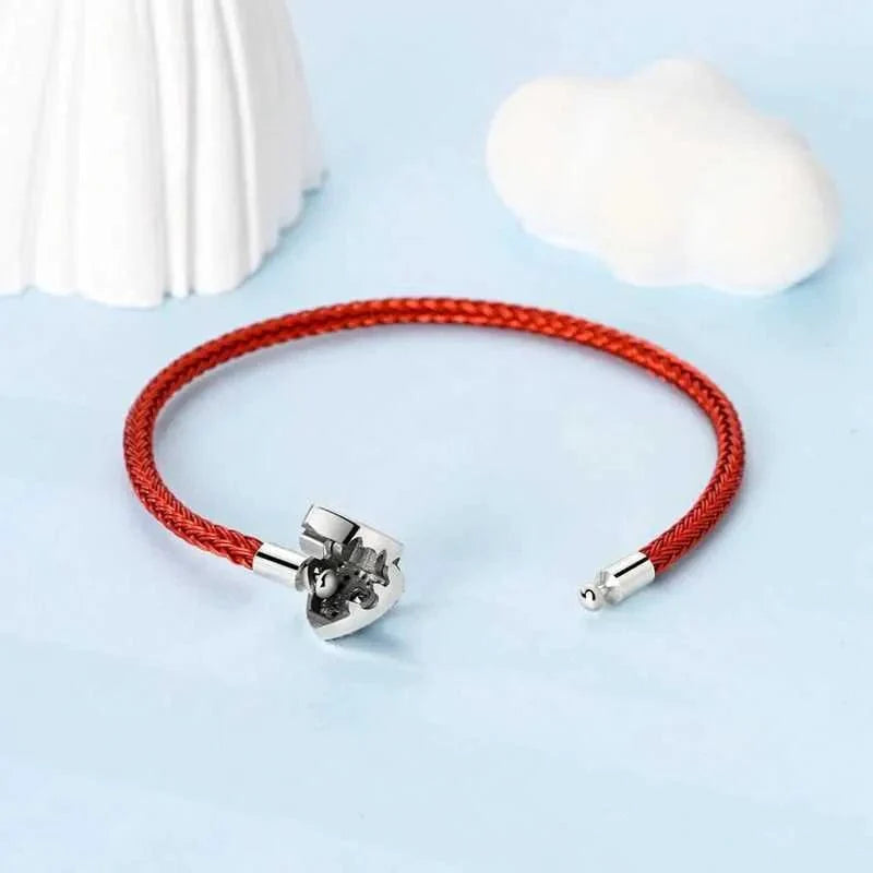 Red Braided Leather Bracelet with Heart Clasp