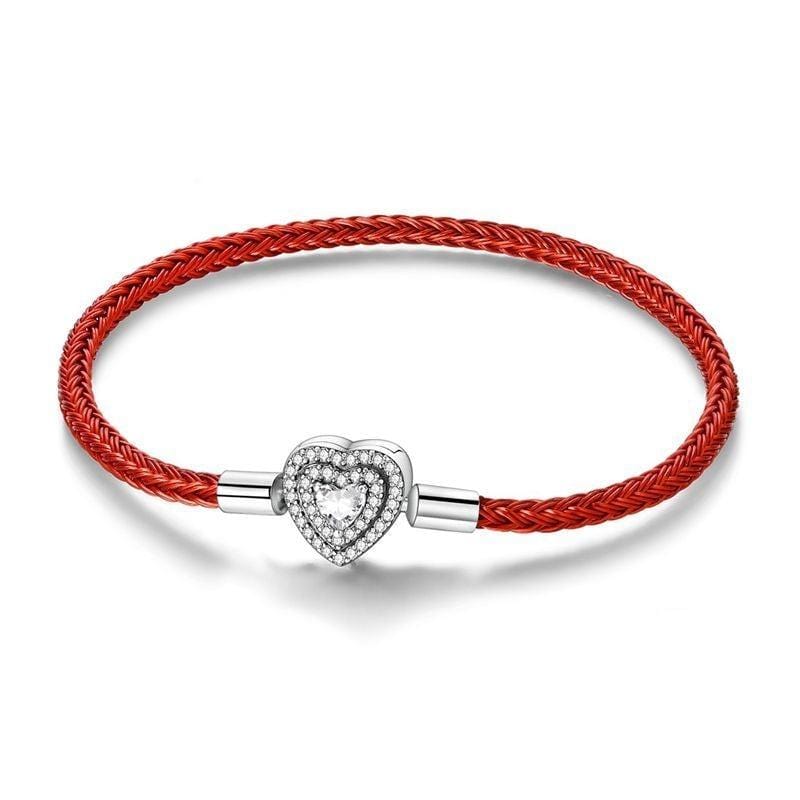 Red Braided Leather Bracelet with Heart Clasp