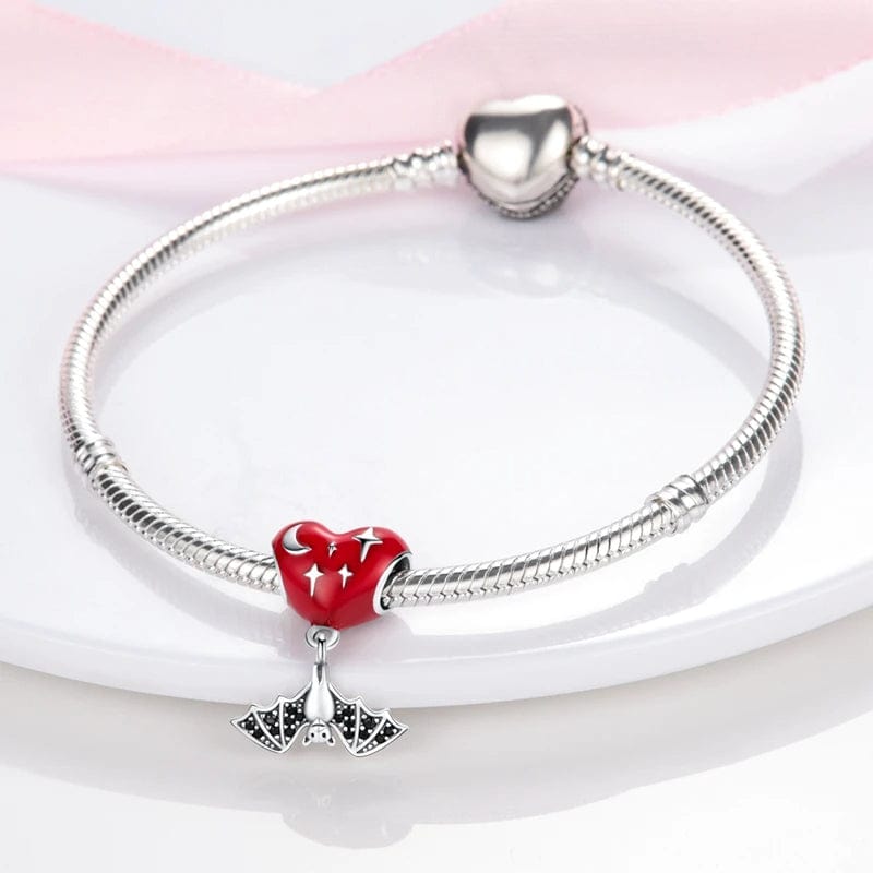 Red Heart & Bat Dangle Charm