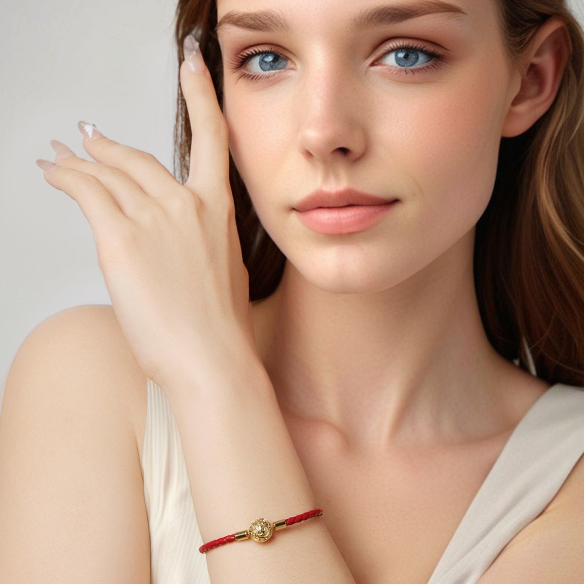 Red Swirl Clasp Leather Charm Bracelet