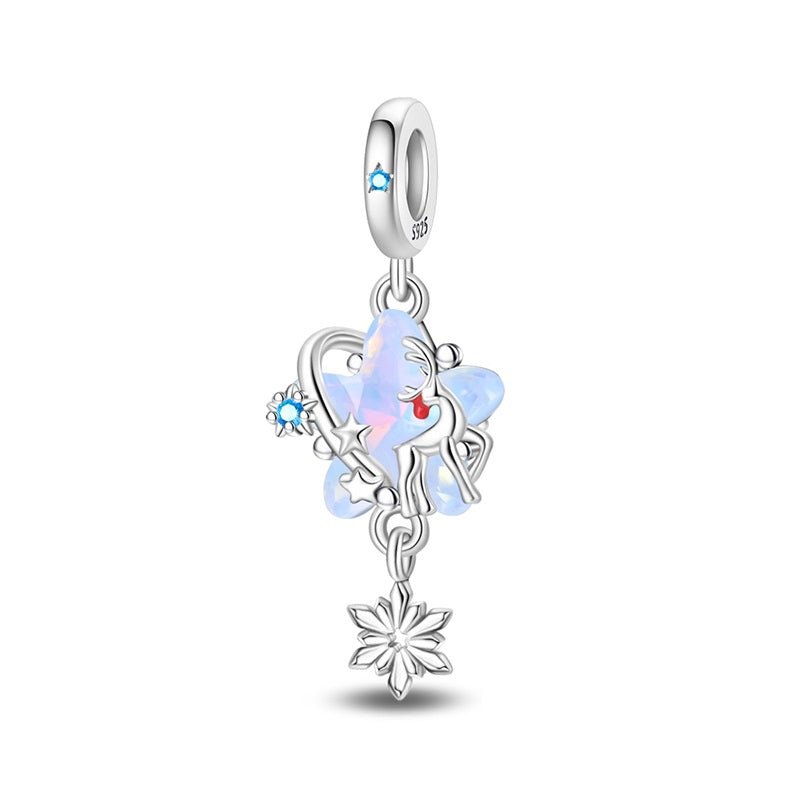 Reindeer & Opal Star Winter Dangle Charm