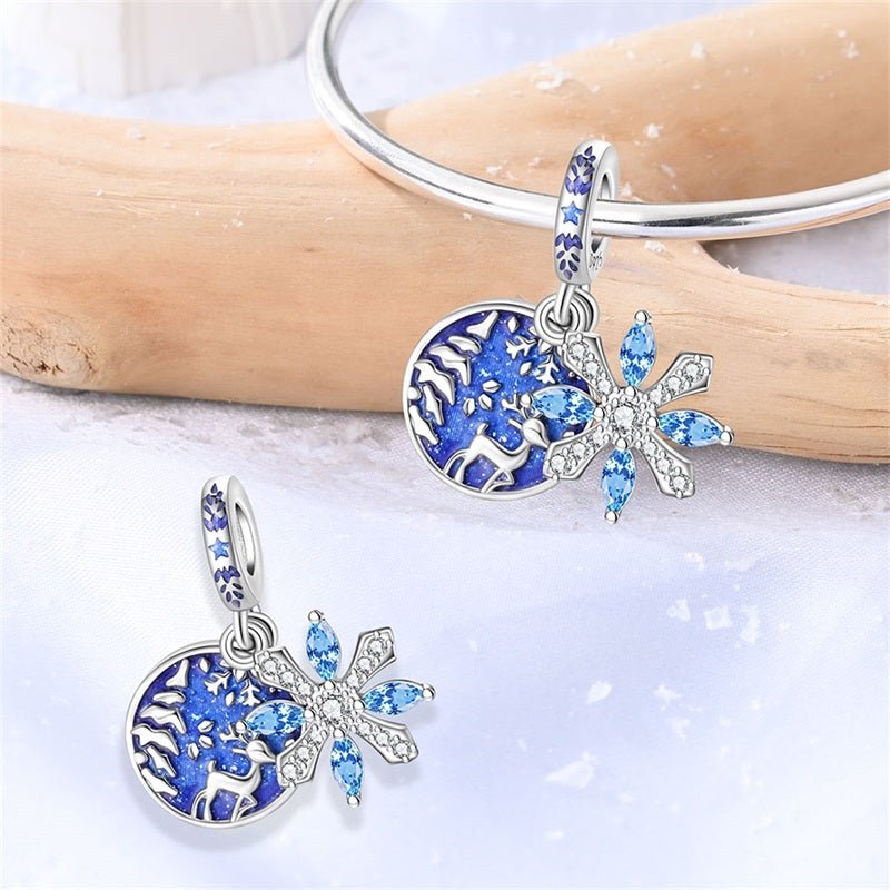 Reindeer & Snowflake Winter Night Dangle Charm