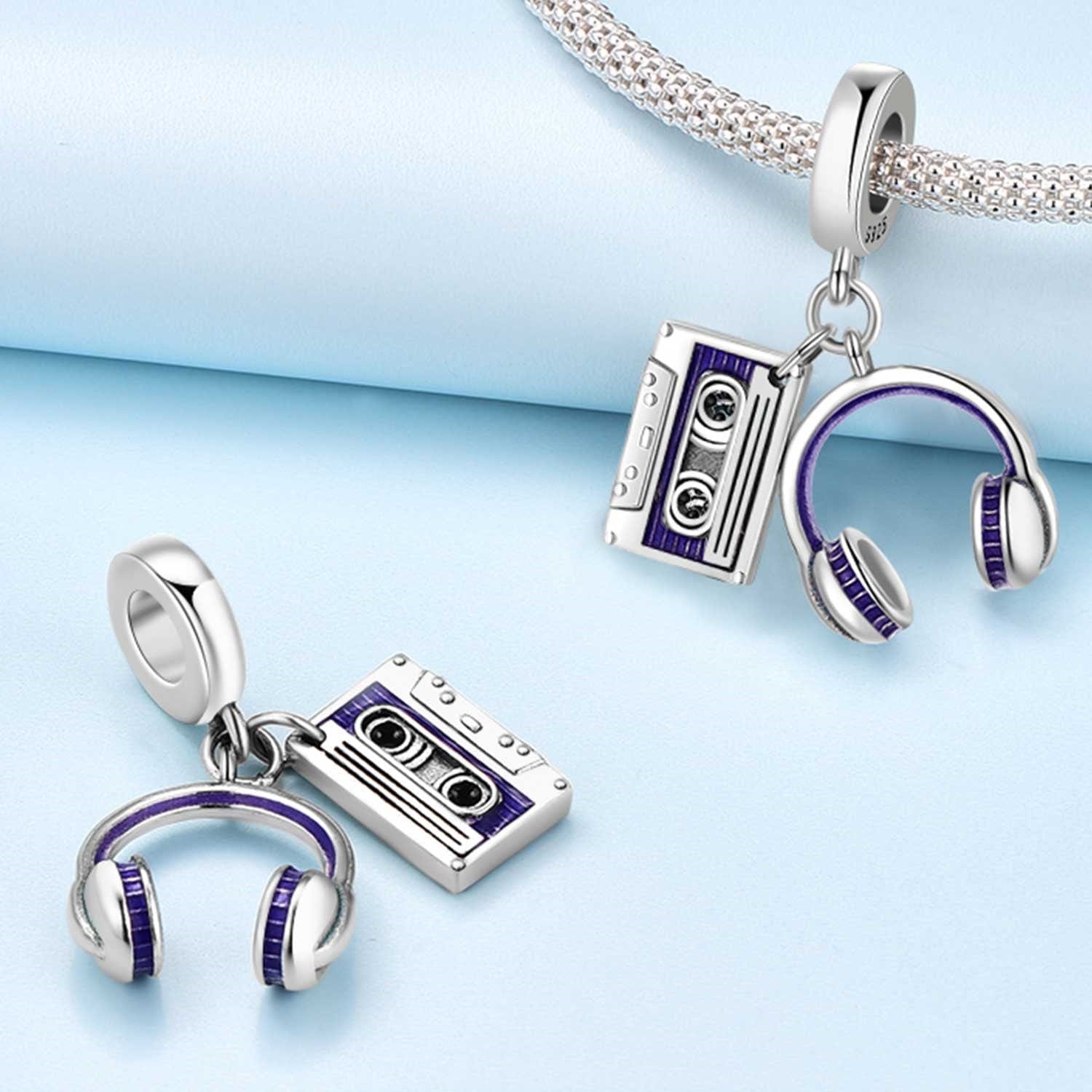 Retro Cassette & Headphones Double Dangle Charm