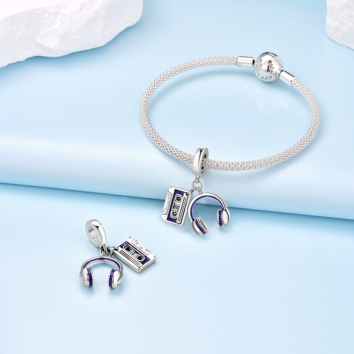 Retro Cassette & Headphones Double Dangle Charm