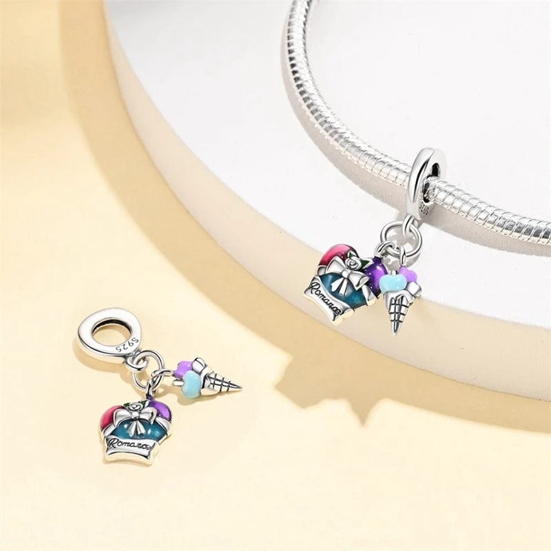Romantic Heart and Ice Cream Dangle Charm