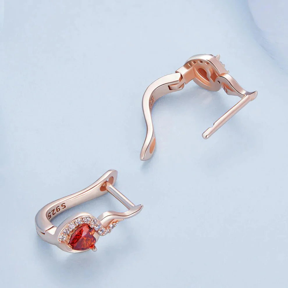 Rose Gold Flame-Heart Crystal Hoop Earrings