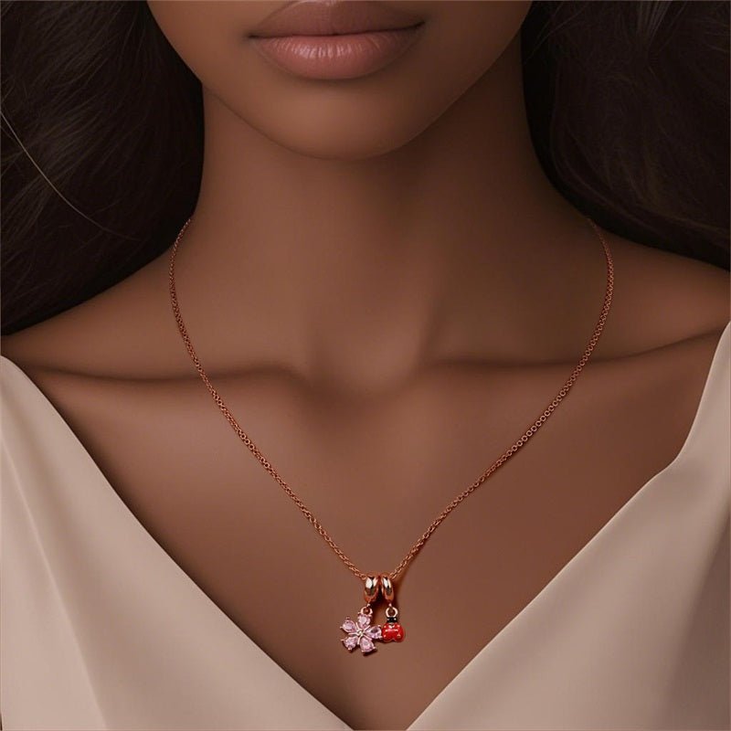 Rose Gold Flower & Ladybug Necklace