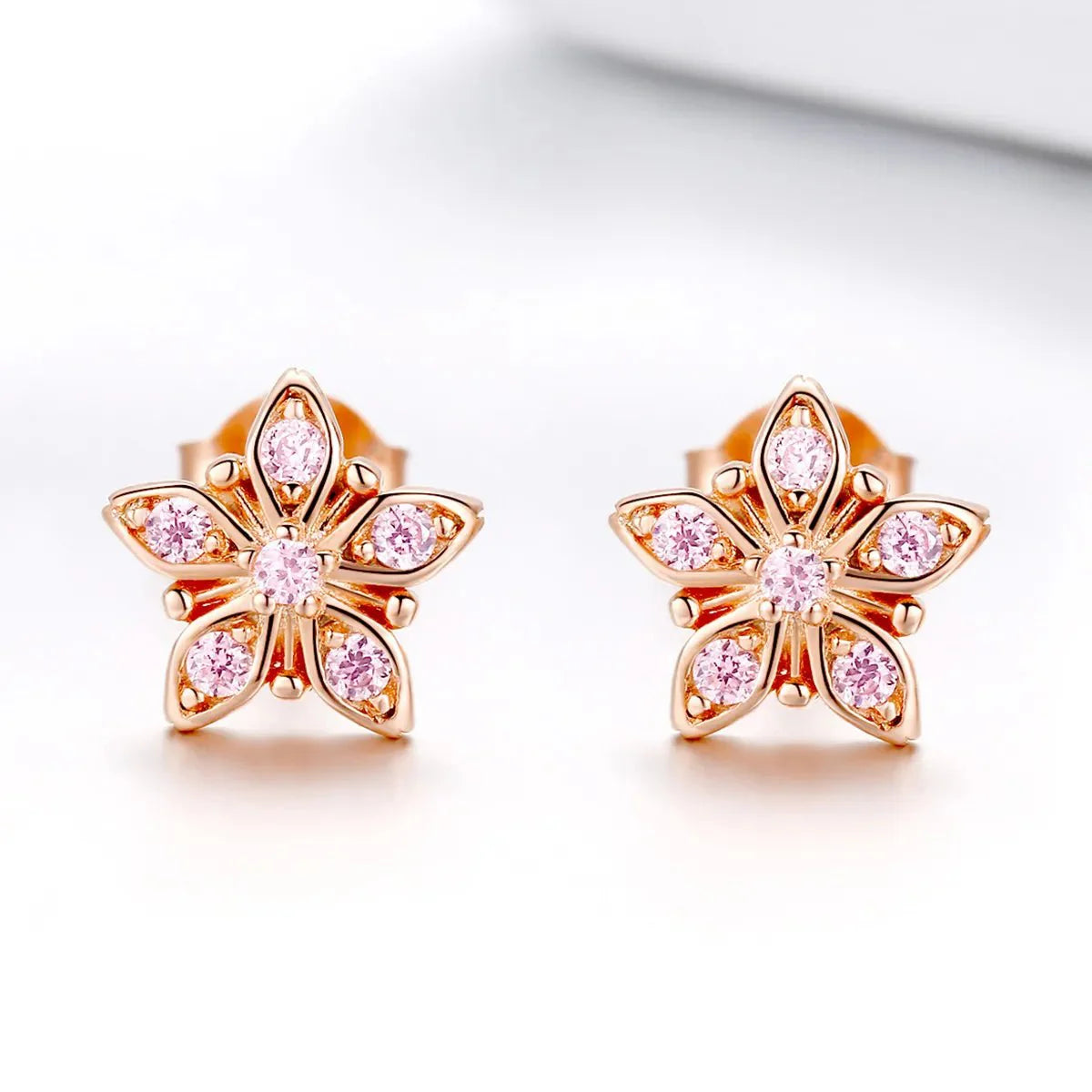 Rose Gold Pink Daisy Stud Earrings