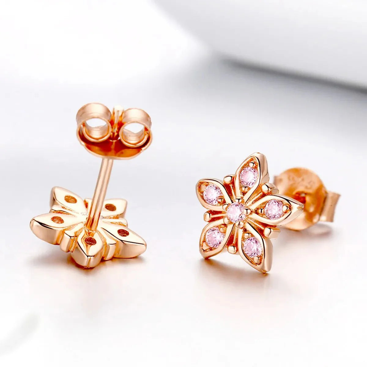 Rose Gold Pink Daisy Stud Earrings