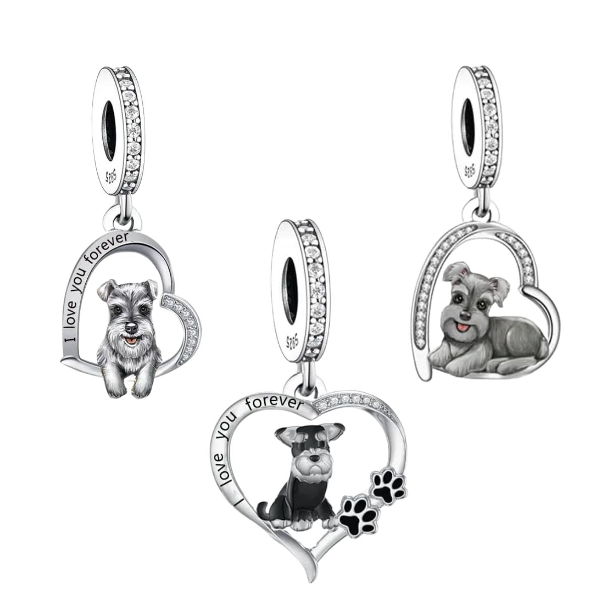 Schnauzer Dog Heart Charm Trio