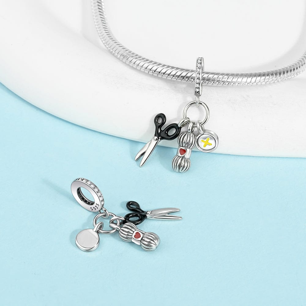 Sewing Lover's Charm with Scissor and Spool of Thread