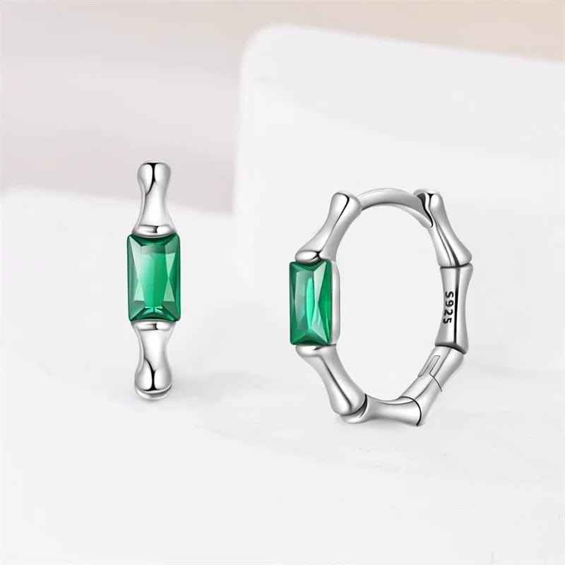 Silver Green Gemstone Hoop Earrings