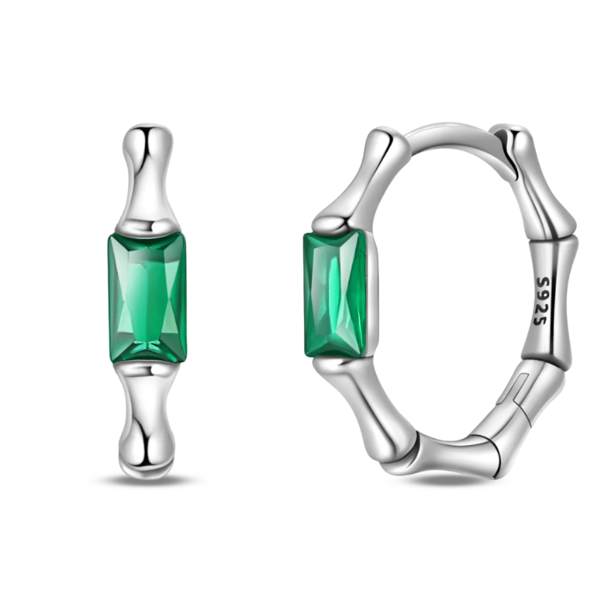 Silver Green Gemstone Hoop Earrings