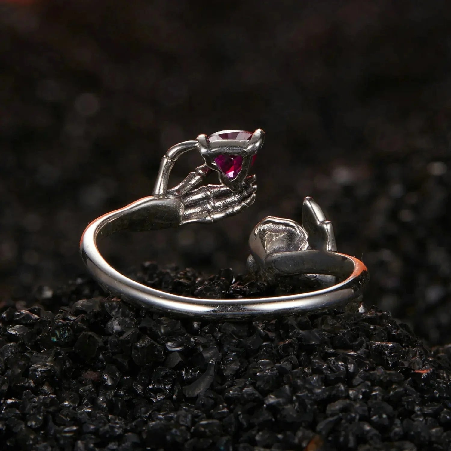 Skeleton Hand & Rose Adjustable Ring
