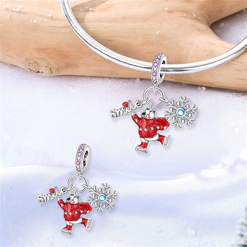 Smiling Polar Bear with Snowflake Dangle Charm