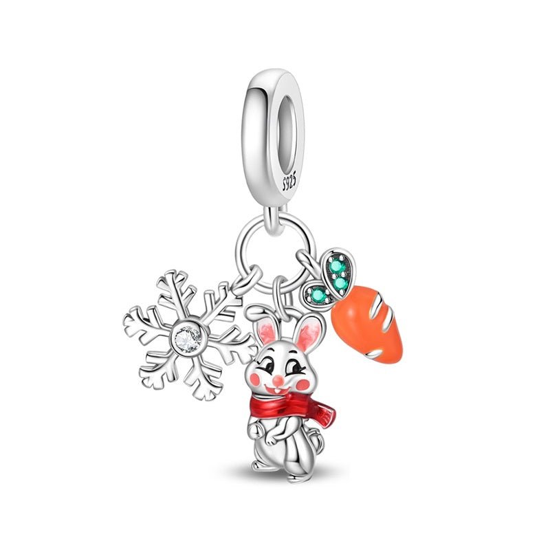 Snowflake Bunny with Carrot Dangle Charm