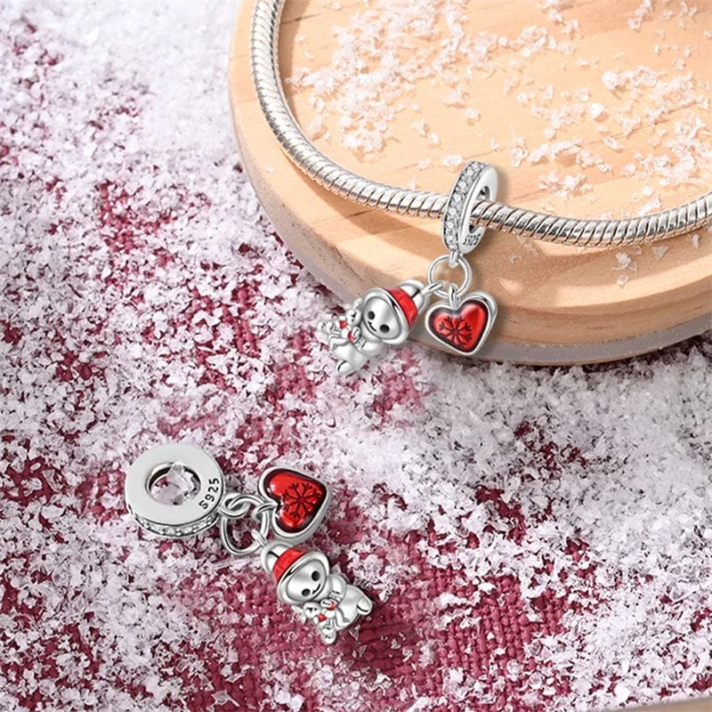 Snowman with Red Heart Charm