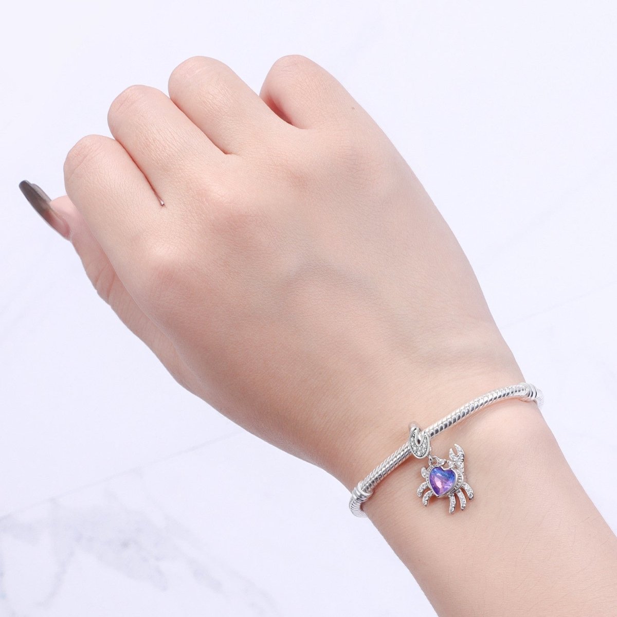 Sparkling Crab with Purple Heart Stone Dangle Charm