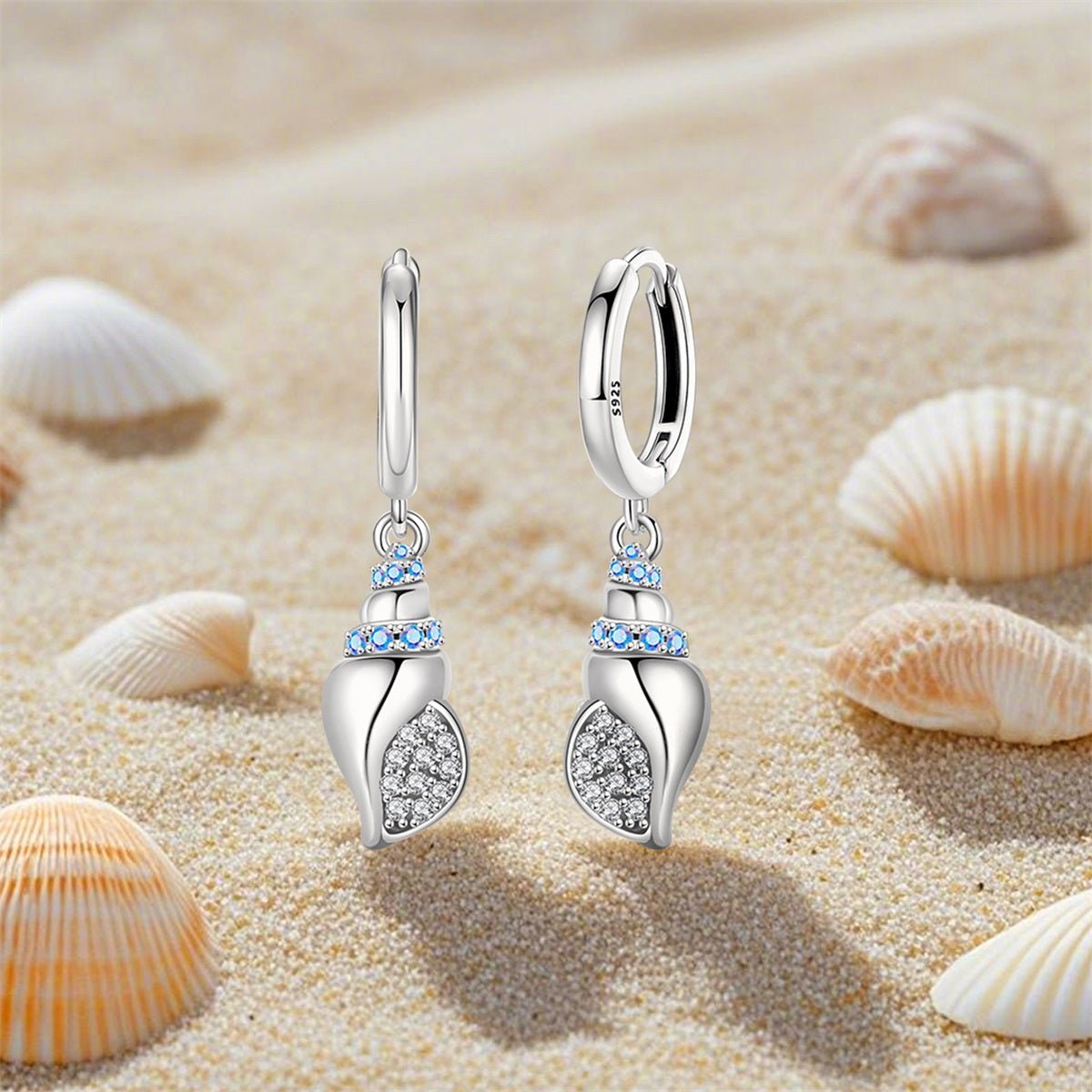 Sparkling Seashell Hoop Earrings