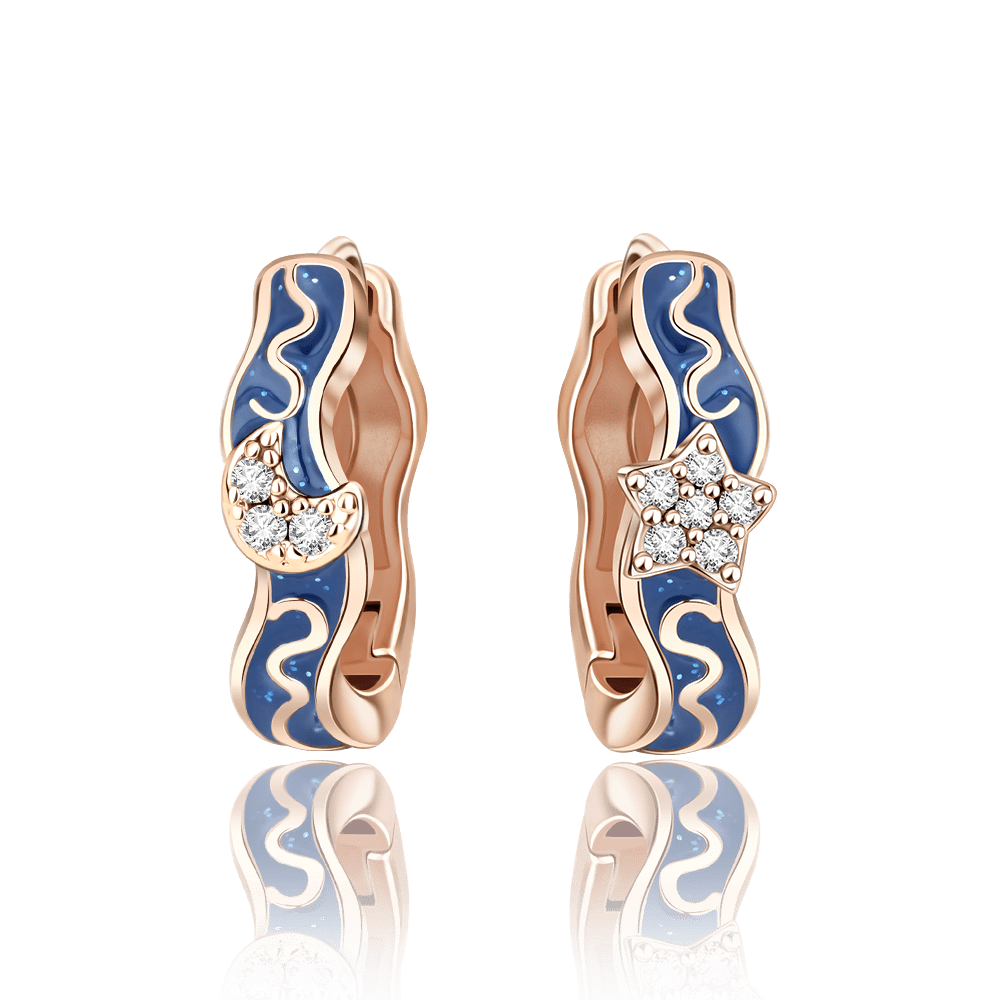 Star & Moon Huggie Earrings with Enamel