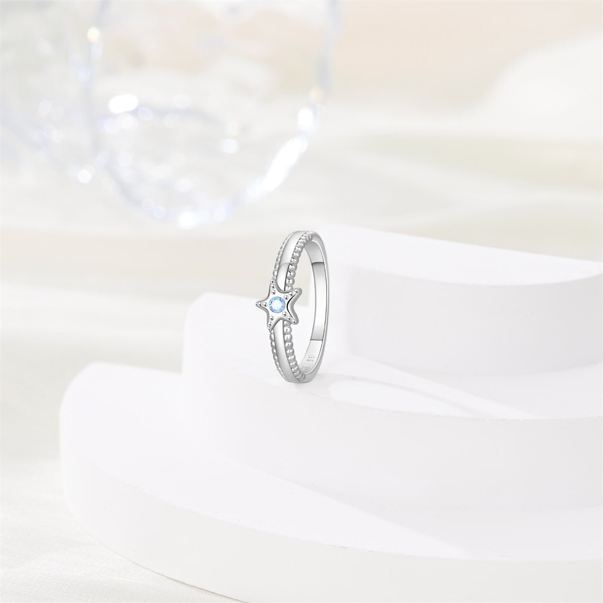 Starfish Beaded Band with Blue Crystal Accent