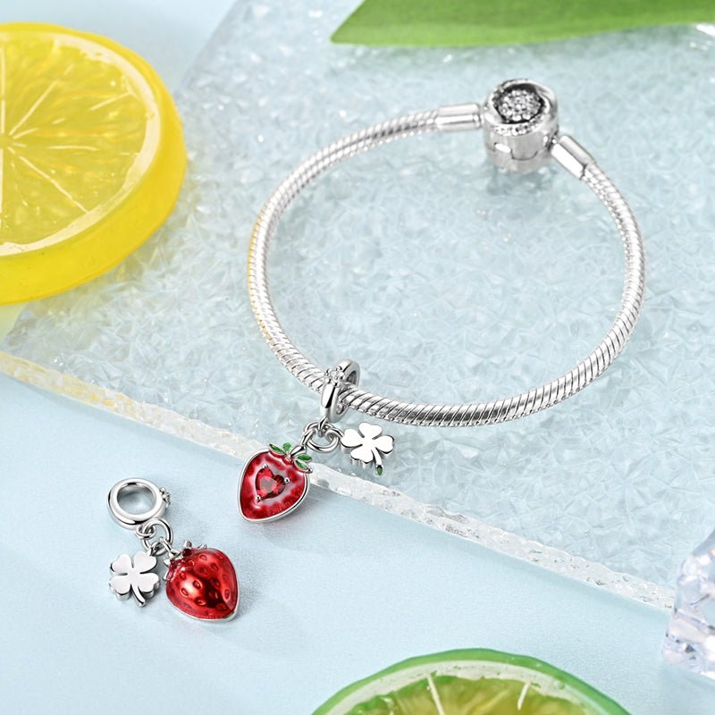 Strawberry with Four-Leaf Clover Dangle Charm