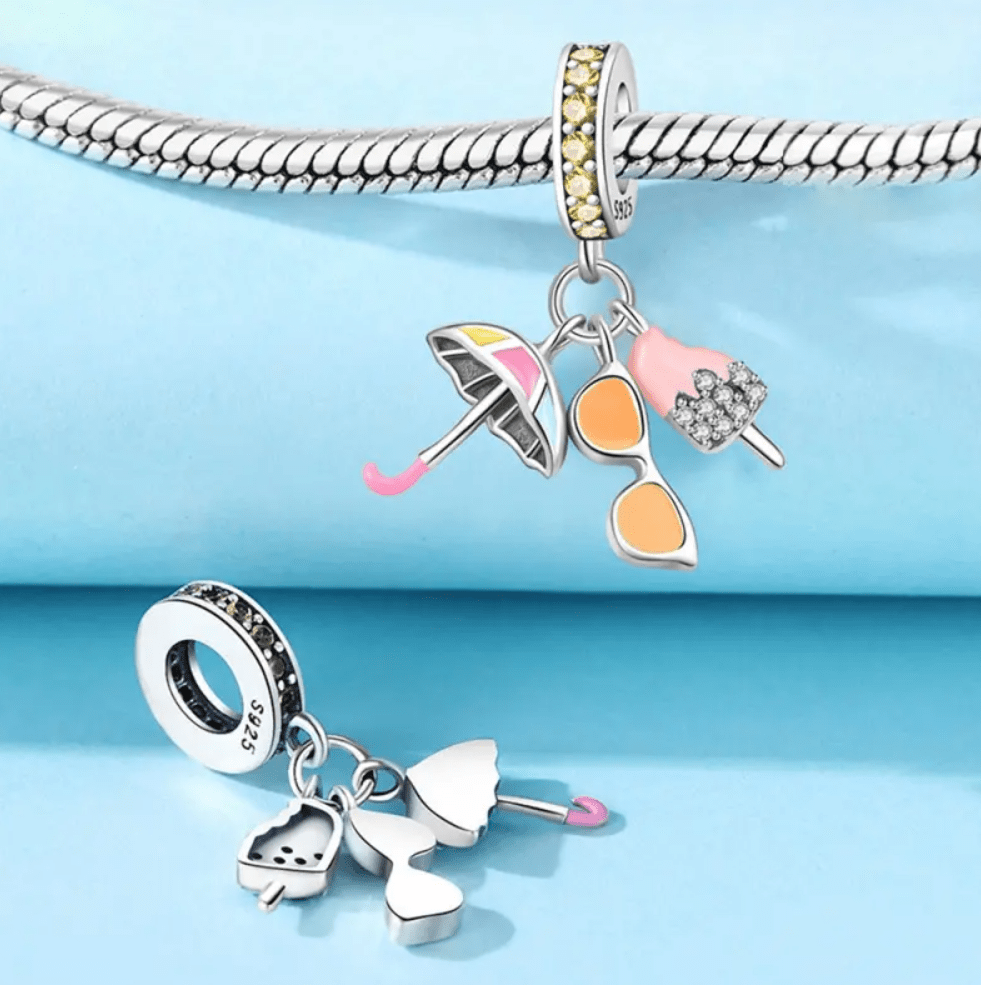 Summer Essentials Umbrella, Sunglasses & Ice Cream Triple Dangle Charm