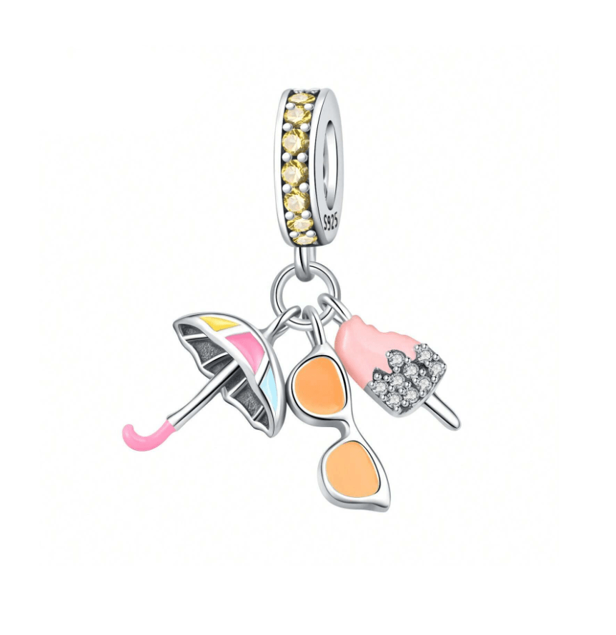 Summer Essentials Umbrella, Sunglasses & Ice Cream Triple Dangle Charm