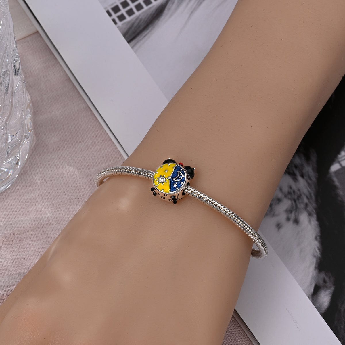Sun & Moon Dual Time Alarm Clock Charm