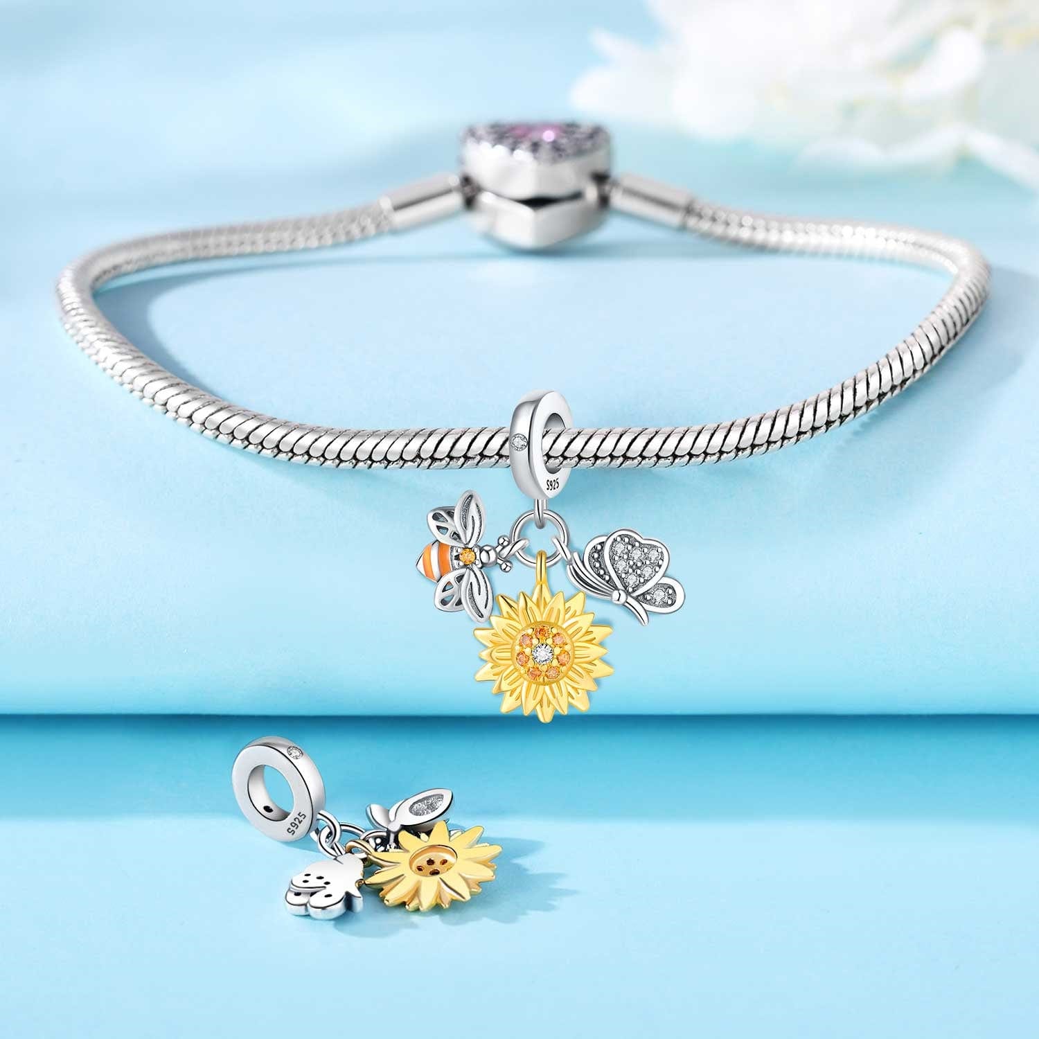 Sunflower, Bee & Butterfly Charm