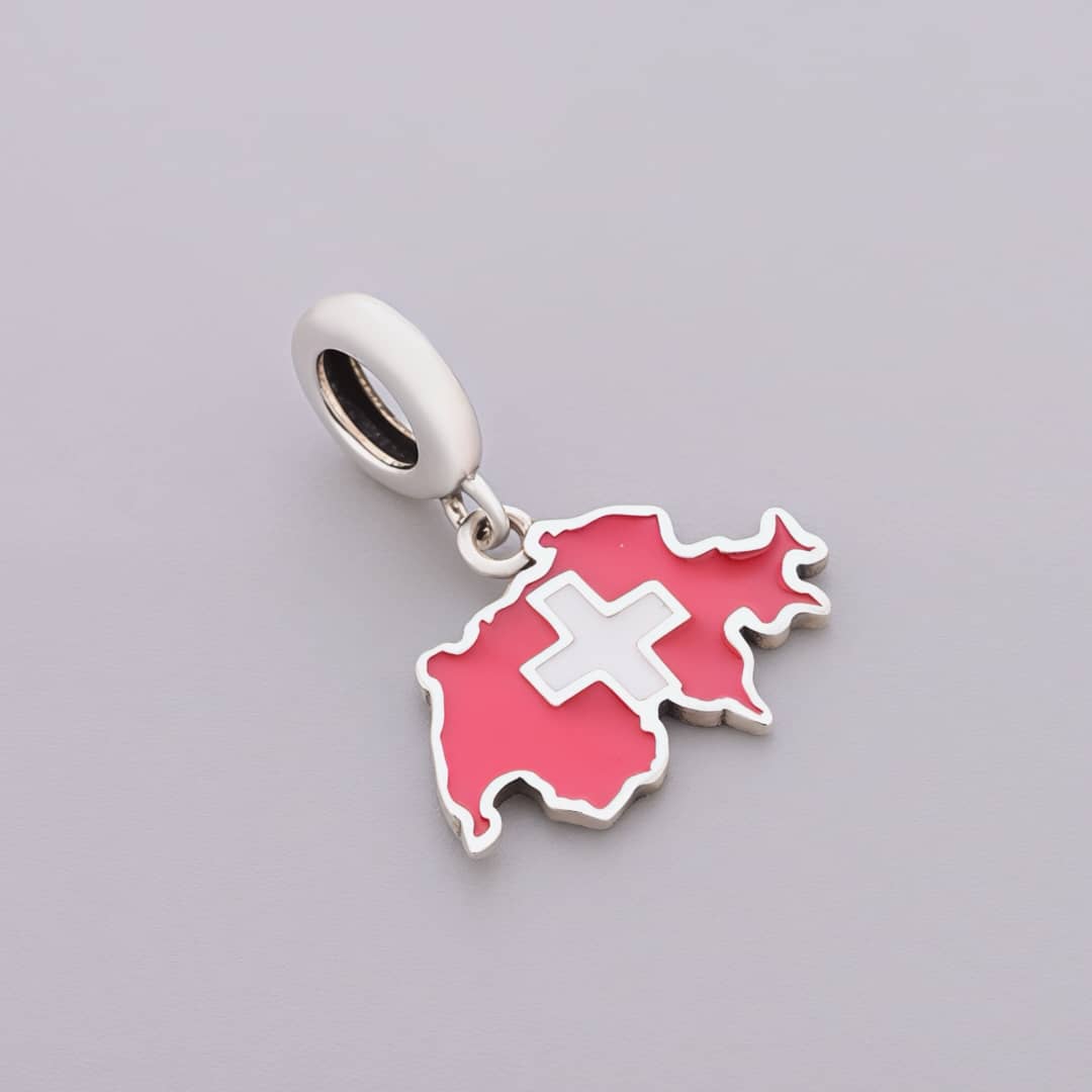 Switzerland Map Flag Dangle Charm