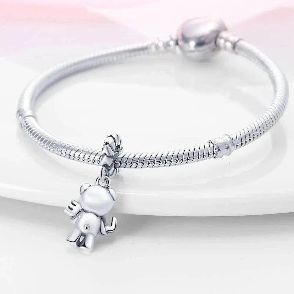 Teddy Bear Holding 'Love You' Pink Dangle Charm