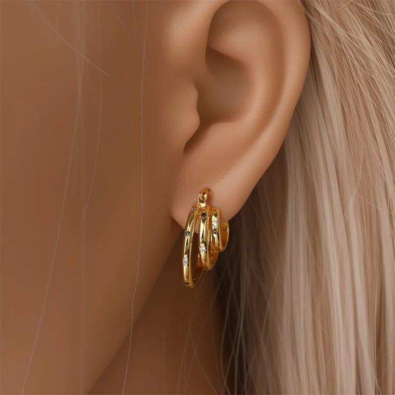 Triple-Layered Gold Hoop Earrings